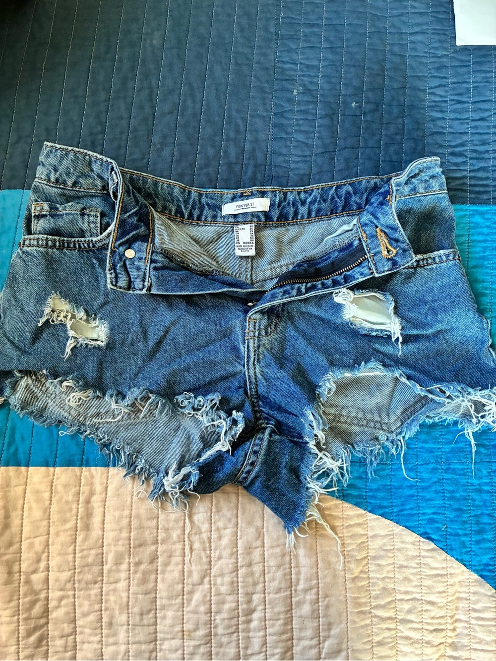 Forever 21 Distressed Frayed Denim Cutoff Shorts - Blue